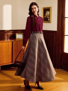 Vintamour Vintage Elegant Women's Shirt Collar Bow Faux Pearl Button Casual Vacation Blouse Teacher For Women Fall Vacation Going Out Business Casual Office, For Women Country Concert Christmas Church Tops, Old Money Style Women Cute Top Classy Burgundy Top,Red Tops For Women New Year Valentine