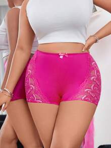 SHEIN 1pc Plus Size Women Charming Butterfly Lace Patchwork Seamless Briefs - Hot Pink - View 7
