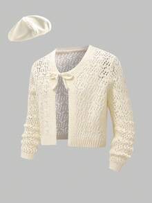 Young Girl Girls Casual Versatile Comfortable Knit Cardigan - Apricot - View 3