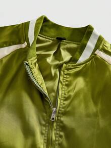 ROMWE MEN Anime Men's Contrast Color Patchwork Floral Print Baseball Long Sleeve Jacket - Green - View 4