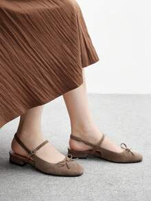 CUCCOO BIZCHIC Fashionable Grey Bow Decor Mary Jane Flat Shoes, Square Toe, Low Heel, Casual, Dating, Party, Walking, Cute & Sweet - Grey - View 5