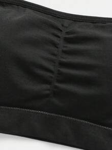 SHEIN 青少年女孩简约舒适褶饰衬垫吊带背心文胸 - 黑色 - 查看 3