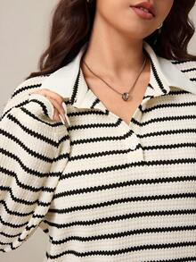 Enliva Plus Size Women Contrast Stripe Pullover Sweatshirt And Elastic Waist Pants Set, Compatible With Apple Rounded Body Shape/2026 /New Year - Multicolor - View 6