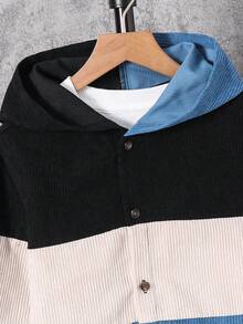 SHEIN 男童休闲日常舒适撞色连帽长袖宽松梭织衬衫 - 彩色 - 查看 5