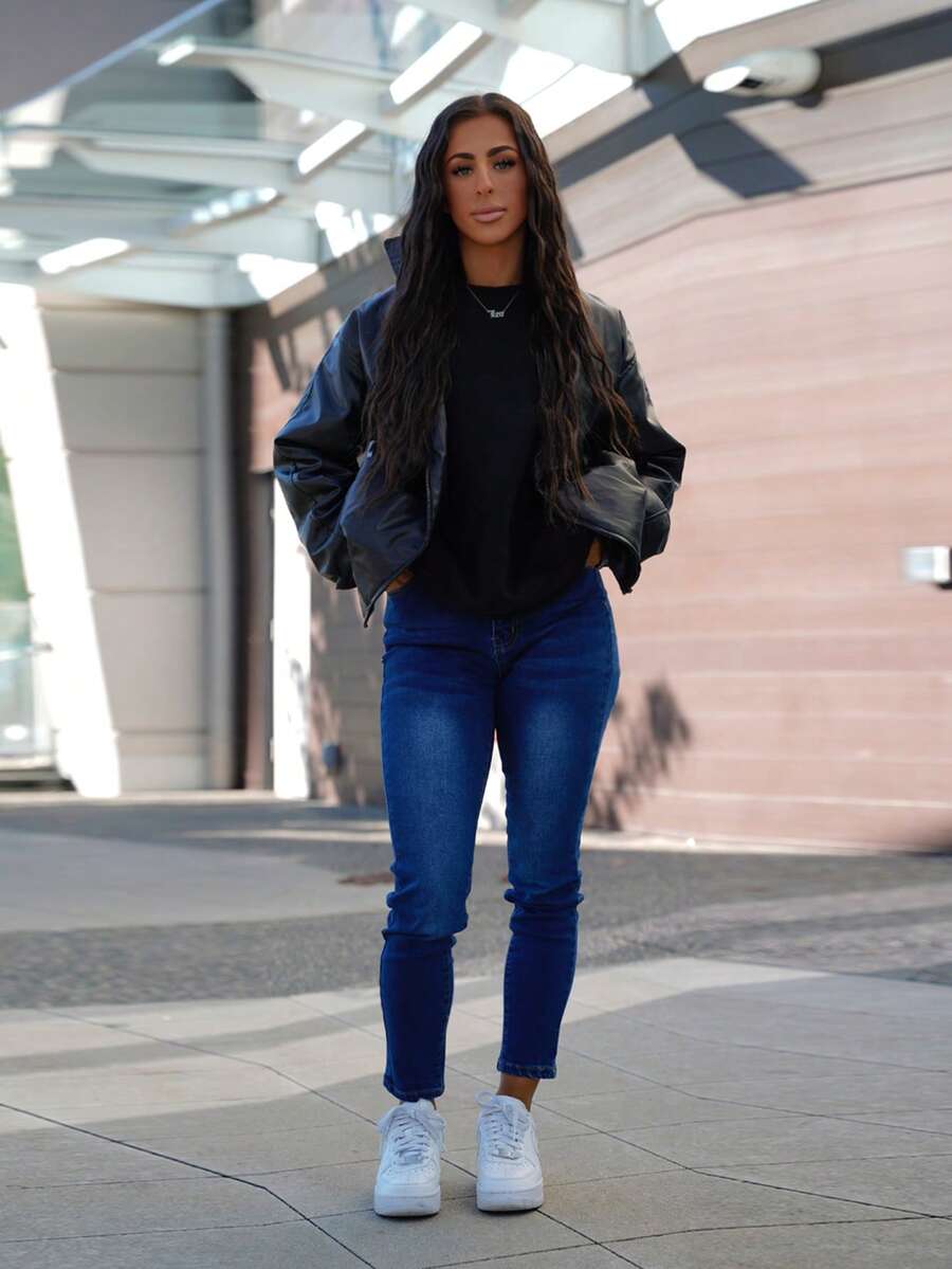 SAYEHFBABY Jeans skinny con bottoni arricchiti, in vita alta, effetto vissuto nello stile Y2K, con fodera termica, jeans skinny con tasche, jeans in denim spesso per autunno e inverno