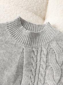 2pcs/Set Toddler Girls' Solid Color Turtleneck Sweater Set, Elegant French Design Knit Top, Purple Cable Knit Crew Neck Sweater + Slit Decor Knit Pants, Autumn/Winter