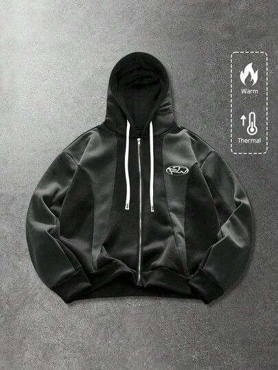 Unisex English Print Patchwork Casual Hoodie Sweatshirt, Street Style American, Suitable For Autumn/Winter