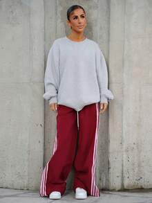 SAYEHFBABY Women's Elastic Waist Casual Loose Striped Sports Pants,Fall - Burgundy - View 1