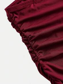 Girlism 优雅纯色荷叶边抹胸连衣裙，适合青少年女孩。 - 酒紅色 - 查看 4