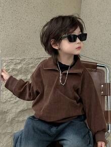 Dazy Kids 幼儿男童宽松豹纹领运动衫，休闲秋季 - 棕色 - 查看 3