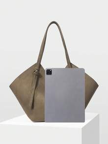 MOTF PREMIUM BOLSO DE MANO GRANDE DE ANTE SÓLIDO DE MODA - Verde militar - Ver 4