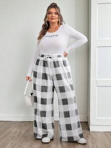 SHEIN CURVE+ 大码格子蓬松阔腿裤，休闲秋冬款 - 彩色 - 查看 6