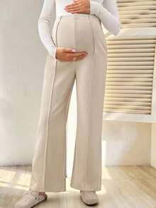 SHEIN Pantaloni larghi a gamba dritta di colore tinta unita per gravidanza - Albicocca - Visualizzare 3
