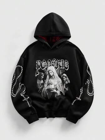 Street Life Sudadera con capucha con estampado de figura oscura de moda para hombre en otoño/invierno