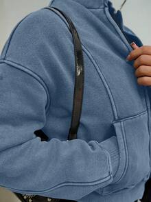 SAYEHFBABY 水洗拉链夹克 运动衫 运动服 缝线细节 返校 秋冬 舒适 秋季 圣诞节 可爱 休闲 日常 胶囊衣橱 Y2K 街头服饰 - 水鴨藍 - 查看 3