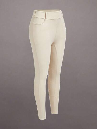 Activina Women's Solid Color High Waist Fitted Equestrian Pants