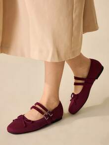 CUCCOO BASICS 女士时尚玛丽珍圆头平底鞋 - 酒紅色 - 查看 9
