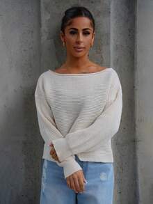 SAYEHFBABY Women's Off Shoulder Loose Fit Cropped Sweater With Off Shoulder Design, Solid Color, Casual And Comfortable, Suitable For Autumn/Winter,Long Sleeve Tops Knit Pullover Fall Outfit - Apricot - View 1