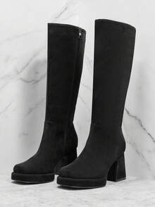 Solezae Women's Fashionable Sexy Faux Suede Platform Knee-High Boots - Black - View 6