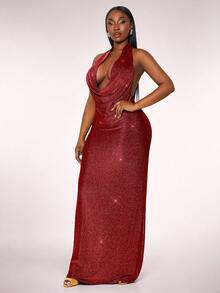 Radiana 这款女士优雅奢华性感迷人的黑金亮片垂褶露背修身长裙，适合舞会、情人节、音乐会、宴会、嘉年华、节日庆典、约会之夜、聚会、生日派对、单身派对、鸡尾酒会、正式活动、夜店等场合，完美展现曼妙身姿。 - 紅色 - 查看 8