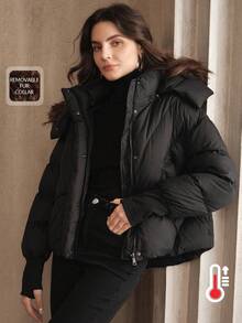 Anewsta Thick Short Loose Oversized Collar Women Jacket - Black - View 1