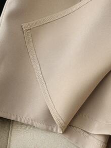 Franclia 休闲时尚通勤百搭黑色单肩褶皱长袖上衣搭配卡其色短裤/裙子（配腰带），女士两件套西装套装，春/秋 - 咖啡棕 - 查看 5