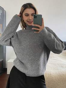 DAZY Jersey de cuello alto informal para mujer - Gris - Ver 4