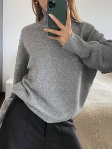 DAZY Jersey de cuello alto informal para mujer - Gris - Ver 5