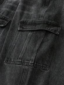 Manfinity Denimwave Manfinity 街头风男士时尚十字架字母水钻装饰牛仔裤 万圣节诸圣节水钻牛仔裤 Y2K 水钻黑色宽松阔腿迪斯科派对破洞牛仔 - 黑色 - 查看 4