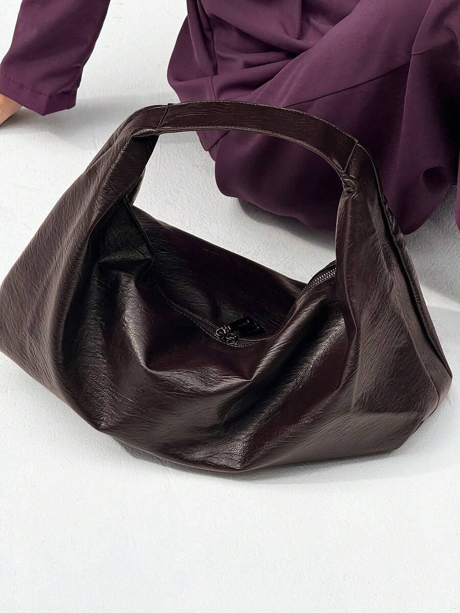 Aloruh Large Retro Style Hobo Bag Large Capacity PU Tote Bag Women's Casual Shoulder Bag Armpit Bag With Zipper,Suitable For Shopping,Commuting,Work And School,Suitable For College Students,White-Collar Workers And Rookies, Minimalist Style Women Bag
