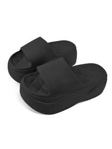Zapatillas de casa mujer zapatillas de casa, Sandalias de plataforma,zapatillas de estar por casa mujer,fáciles de poner y quitar, material EVA, suave y cómodo, transpirable y resistente al desgaste, adecuadas para caminar a diario, ir de compras, vacaciones en la playa, piscina, uso en baños interiores. - Negro - Ver 16