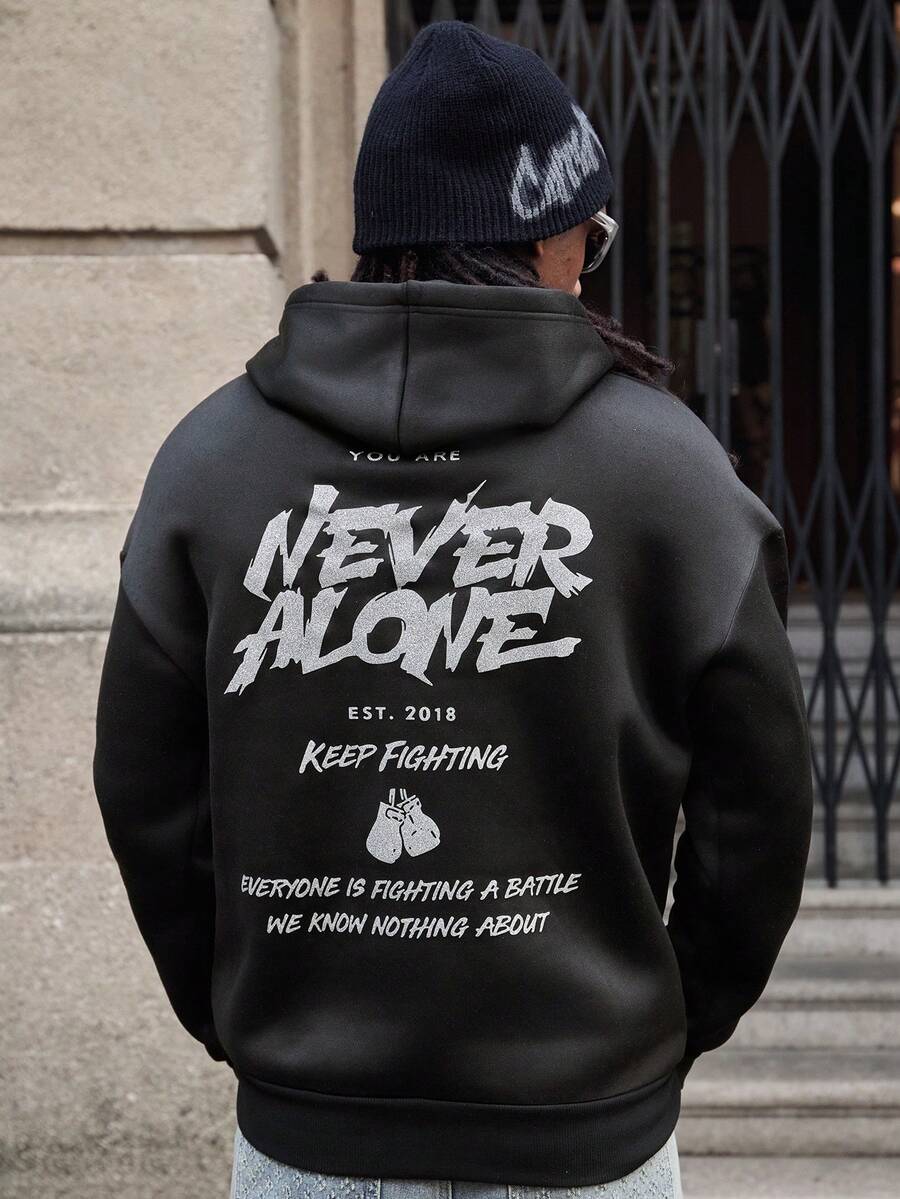 GALLERY FADE Sudadera con capucha casual con bolsillo y cordón, con gráfico de eslogan, para hombre, otoño