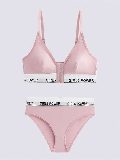 Loungeista Framtill Stängda Utanför Båda Bokstäver Grafiska Bh-Set För Damer