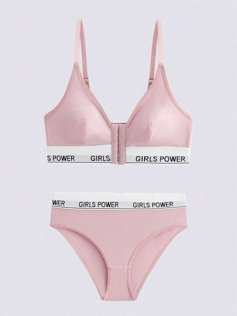 Loungeista Front Close Wireless Letter Graphic Bra Sets For Women