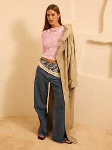 Aralina Áo thun dài tay dáng ôm cắt xẻ màu trơn thanh lịch dành cho nữ, mùa thu - Màu Hồng  San hô - Xem 8