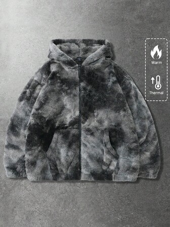 Street Life Giacca con cappuccio in pile con chiusura lampo e tasche, a maniche lunghe, con stampa Tintura a nodi, per uomo, autunno/inverno