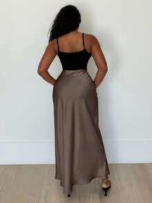 Alexandranx High Waist Maxi Mermaid Skirt - Coffee Brown - View 2