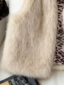 Chaleco con forro de piel sintética con estampado de leopardo de moda para niña preadolescente, otoño/invierno - Caqui - Ver 5