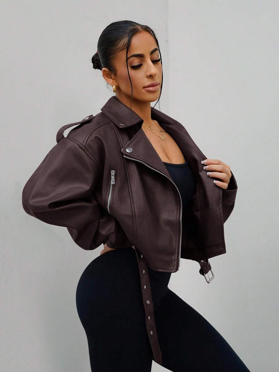 SAYEHFBABY Fashionabla motojacka med dragkedja, stativ för kvinnor, höst