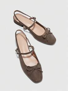 CUCCOO BIZCHIC Fashionable Grey Bow Decor Mary Jane Flat Shoes, Square Toe, Low Heel, Casual, Dating, Party, Walking, Cute & Sweet - Grey - View 10