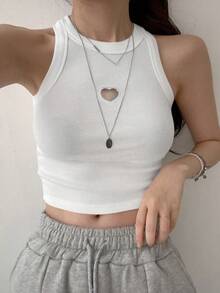 DAZY Women's Hollow Out Front Basic Workout Tank Top - White - View 7