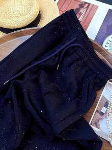 Franclia Starry Sky Elastic Waist Casual Straight Leg Wide Leg Pants - Navy Blue - View 4