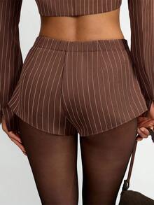 Avenya Brown Striped Low Waist Mini Shorts, Fashionable For Commuting - Brown - View 5