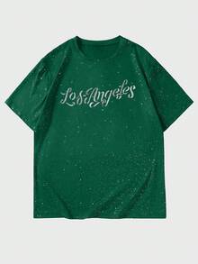 Manfinity Hypemode Men's Letter Print Round Neck Casual Versatile Short Sleeve T-Shirt - Dark Green - View 3