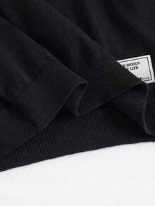 SHEIN 兒童青少年男孩休閒長袖寬鬆條紋秋季毛衣，聖誕、冬季、黑色毛衣 - 黑色 - 查看 6
