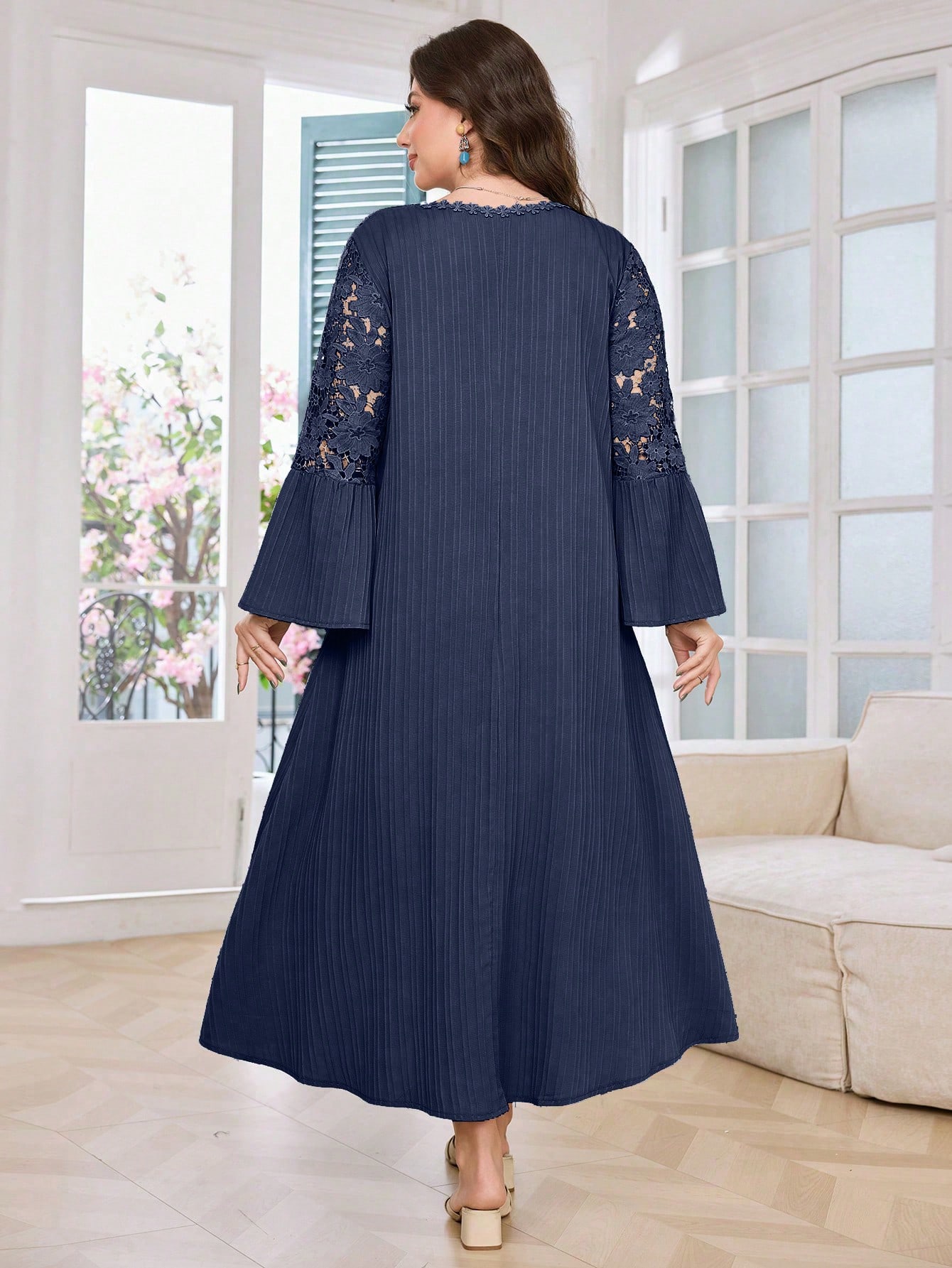 Modelyn فستان كاجوال فضفاض بأكمام طويلة وياقة على...