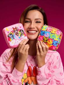 THE POWERPUFF GIRLS X SHEIN 1pc/1 Set Of Cartoon Print Storage Bags, Can Be Used As Feminine Hygiene Storage Bags, Digital Storage Bags, Small Object Storage Bags, Love, Friendship, Blossom, Bubbles, Buttercup,Gift Ideas - 彩色 - 查看 2