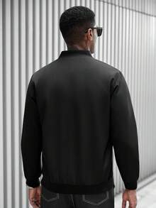 Manfinity Homme Men's Casual Popular New Jacket Outerwear, INS Combination Comfortable Ribbed Pocket Zipper Jacket Outerwear, Black Jacket Suitable For Hiking, Daily Matching, Gift For Boyfriend/Husband, Casual Wear, Y2K