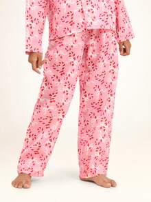 Conjunto de Pijama Meninas SUMWON Estampa de Bengala de Doce Manga Longa Botão na Frente Roupa de Dormir Feriado de Natal para Casual e Férias - Rosa chiclete - Visão 5
