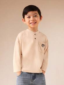 SUMWON Camiseta básica de manga larga con botones para niños, casual y cómoda para uso diario - Albaricoque - Ver 4